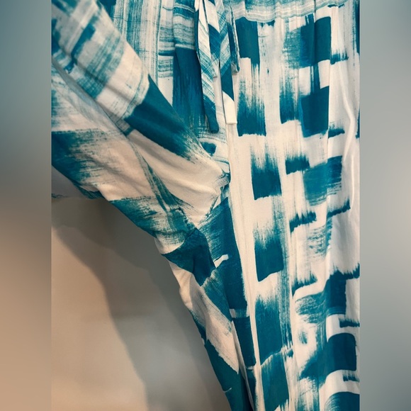 Natori Pajama Pant V-neck Top Blue Turquoise Abstract Lounge Wear Size L - Picture 10 of 12